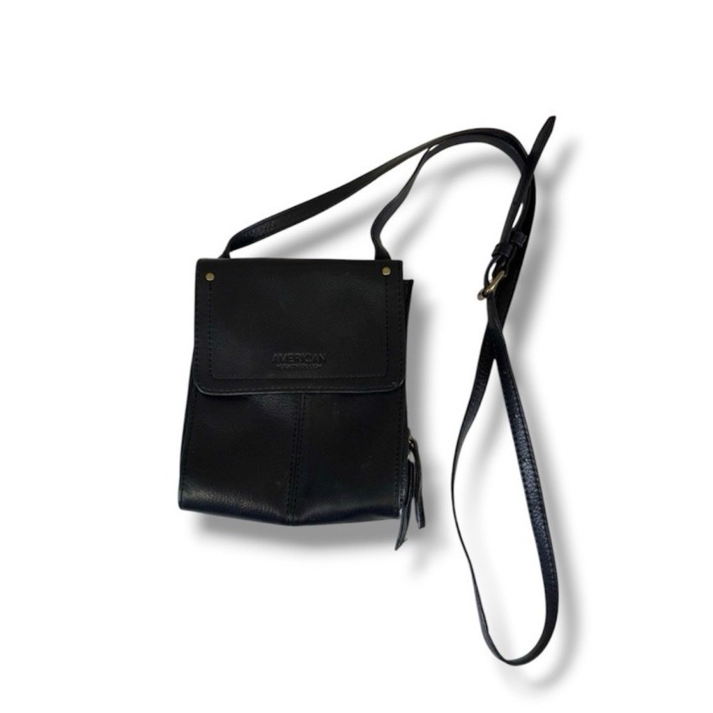 American Leather Co. Black Leather Travel Organizer Crossbody Bag Wallet Pockets